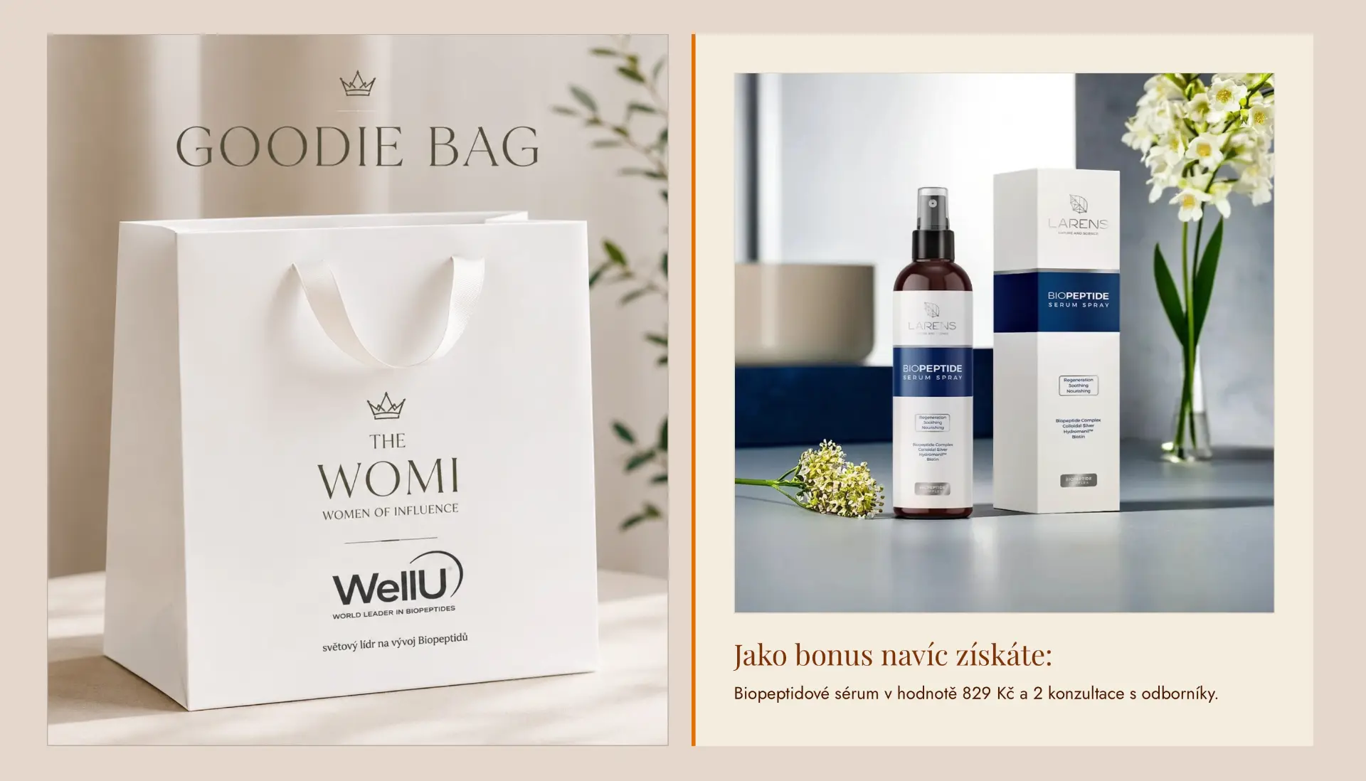 Goodie bag WOMI & WellU a Larens Biopeptide Serum Spray